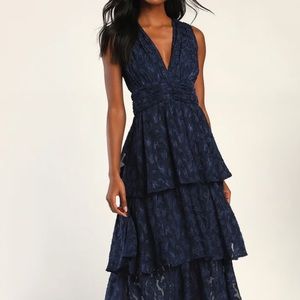 Lulu's Navy Blue Tiered Maxi Dress